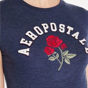 Aeropostale Navy Tee with Red Floral Embroidery